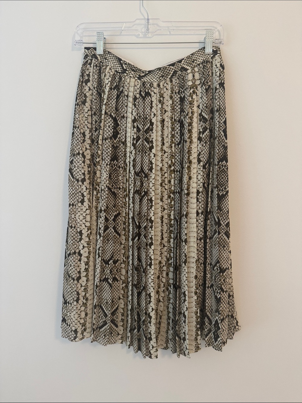 Snake Print Pleated Midi Skirt - Neutral